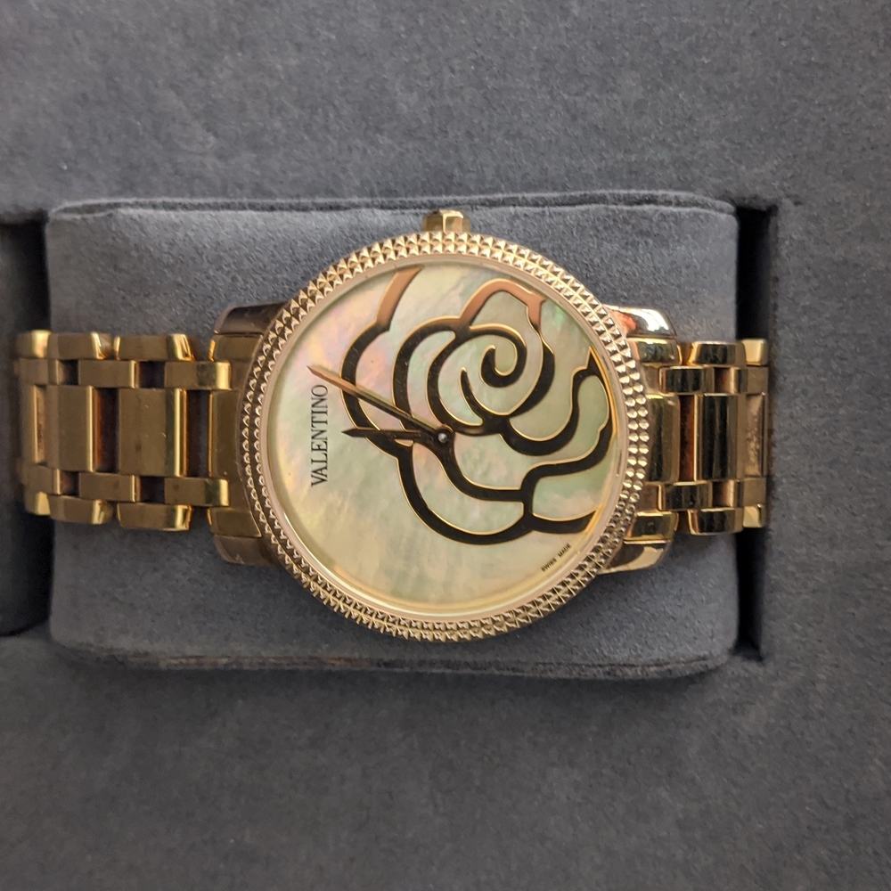 Valentino Gold-Tone Bracelet Watch with Mother-of-Pearl Floral Dial